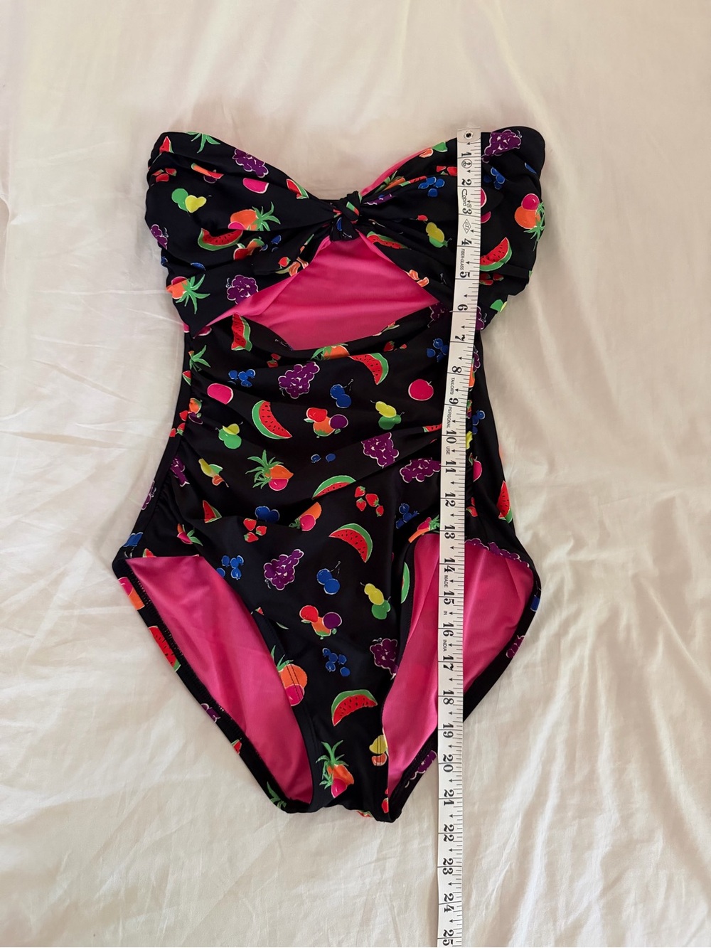 kate spade Black Bandeau size SMALL One-Piece Swimsuit with Bright Fruit Print - Picture 9 of 11